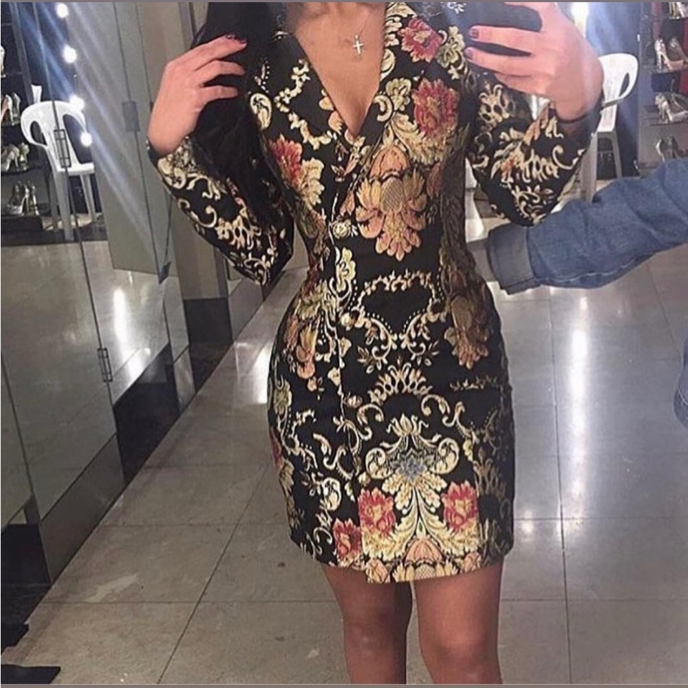 Mac Duggal Black and Gold Baroque Dress
